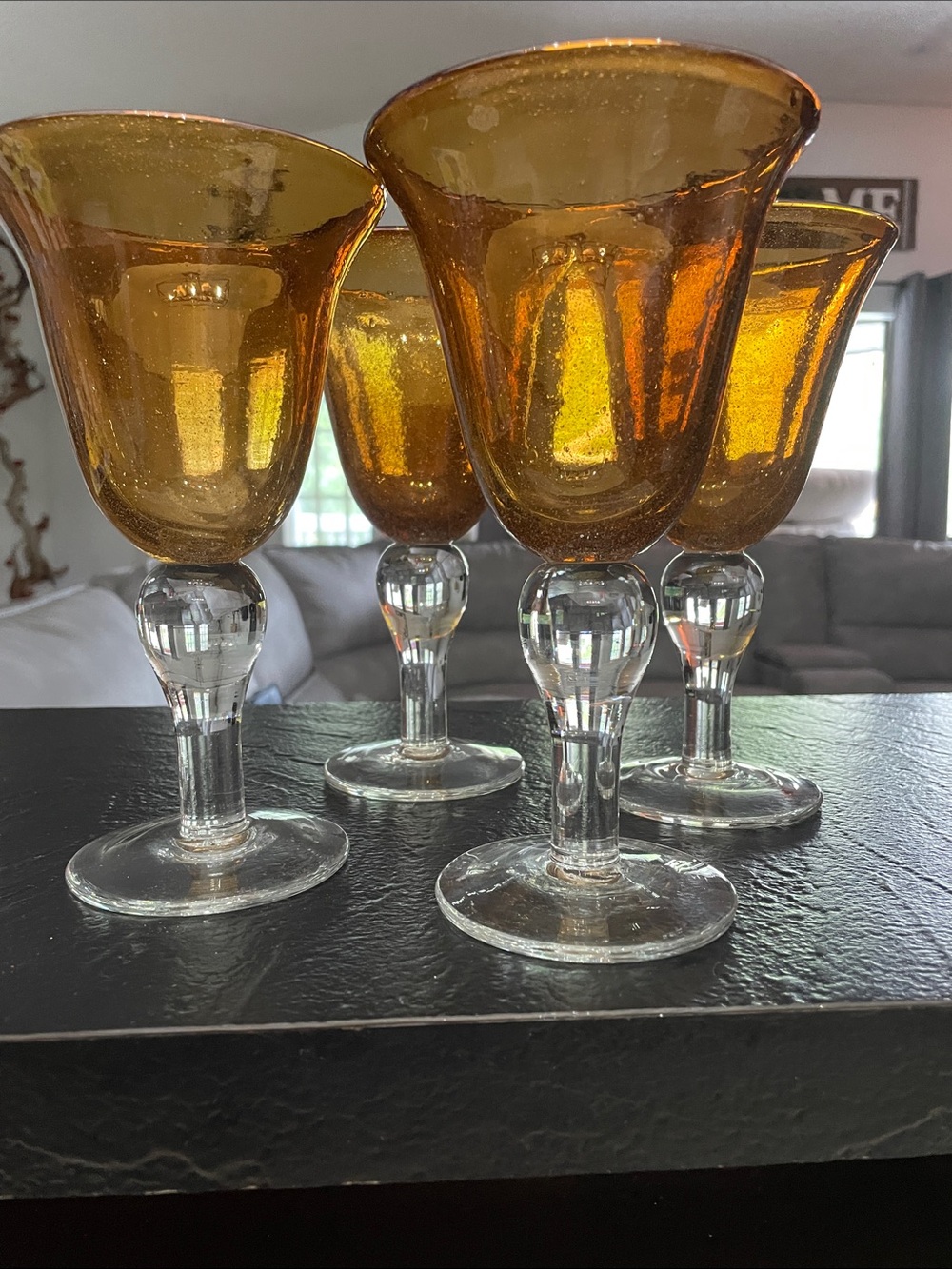 HBG Amber Glass Goblet Set -Elegant Amber Stemware (Set of 4) No chips or cracks - Picture 3 of 6
